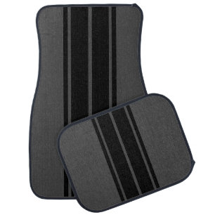 Black Race Double Stripes Car Mat