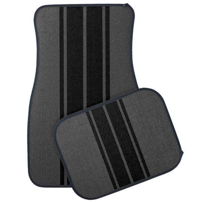 Black Race Double Stripes Car Mat (Set)