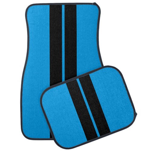 Black Race Stripes  Blue Car Floor Mat