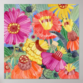 Black Racer and Zinnias poster