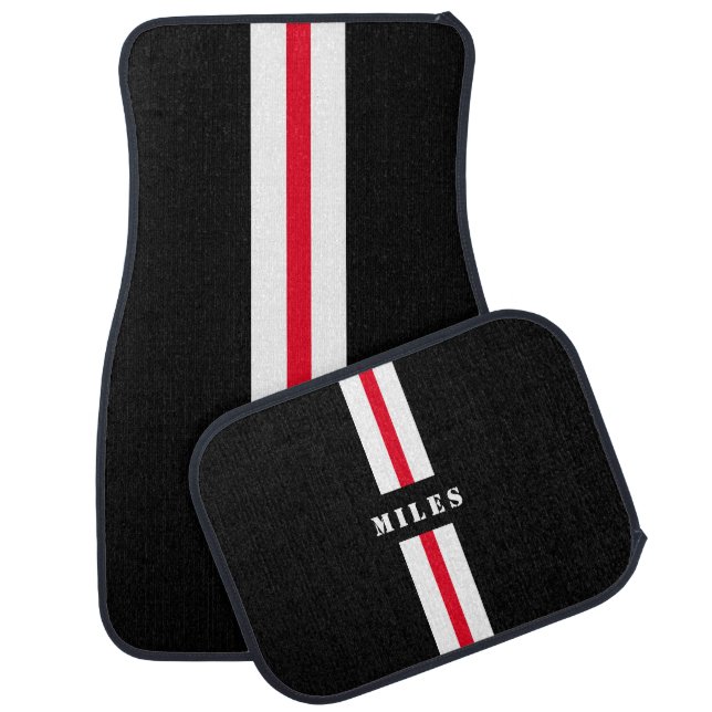 Black Racing Stripes Personalised Car Mat (Set)