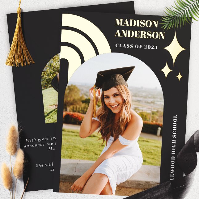 Black Rainbow Arch And Stars Graduation Foil Invitation (Creator Uploaded)