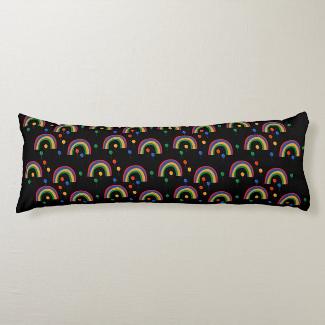 Black Rainbow Balloons Girl Party Body Pillow (Front)