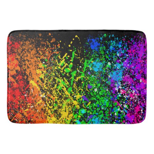 Black Rainbow Color Paint Splatter Colorful Bath Mat