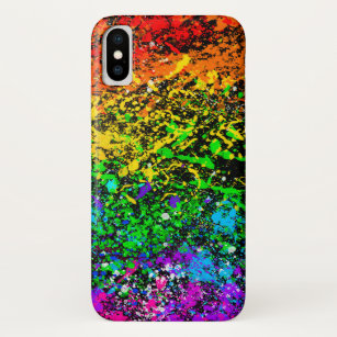 Black Rainbow Color Paint Splatter Colorful iPhone XS Case