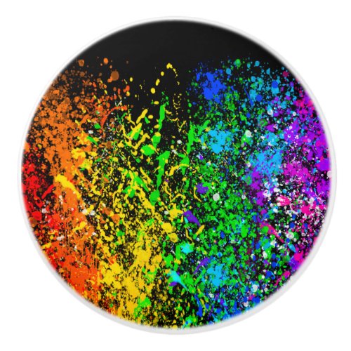 Black Rainbow Color Paint Splatter Colorful Ceramic Knob