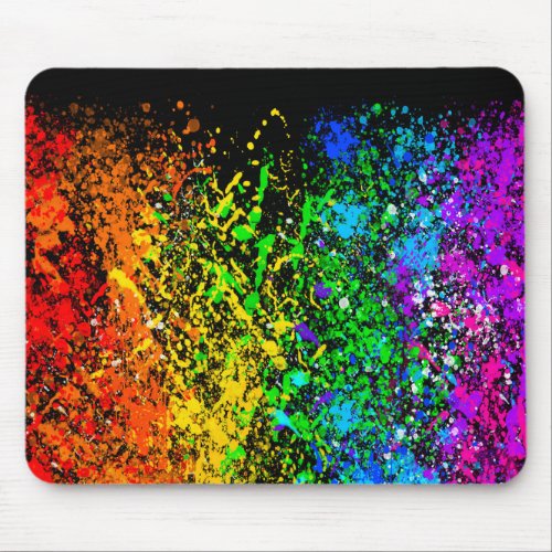 Black Rainbow Color Paint Splatter Colorful Mouse Pad