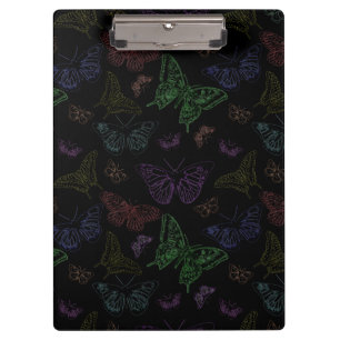 Black & Rainbow Colored Butterflies Flying Clipboard