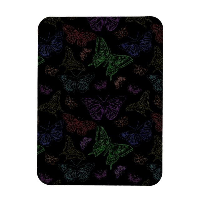 Black & Rainbow Colored Butterflies Flying Magnet (Vertical)