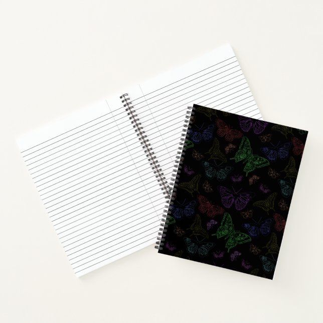 Black & Rainbow Colored Butterflies Flying Notebook (Inside)