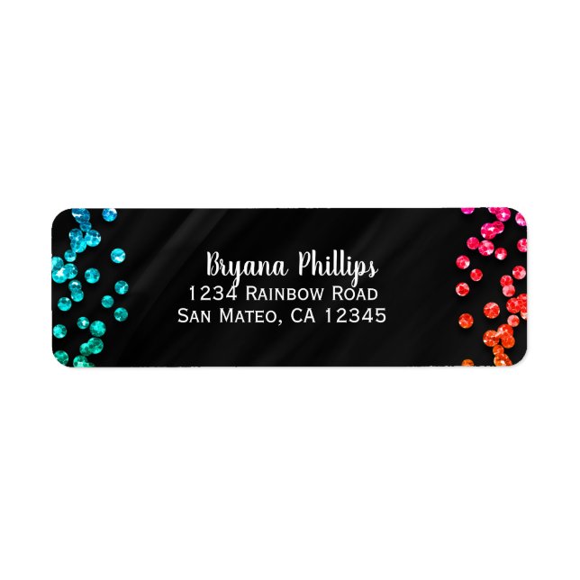 Black Rainbow Confetti Dots Fun Party Label (Front)