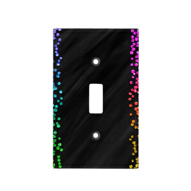 Black Rainbow Confetti Dots Light Switch Cover (Front)