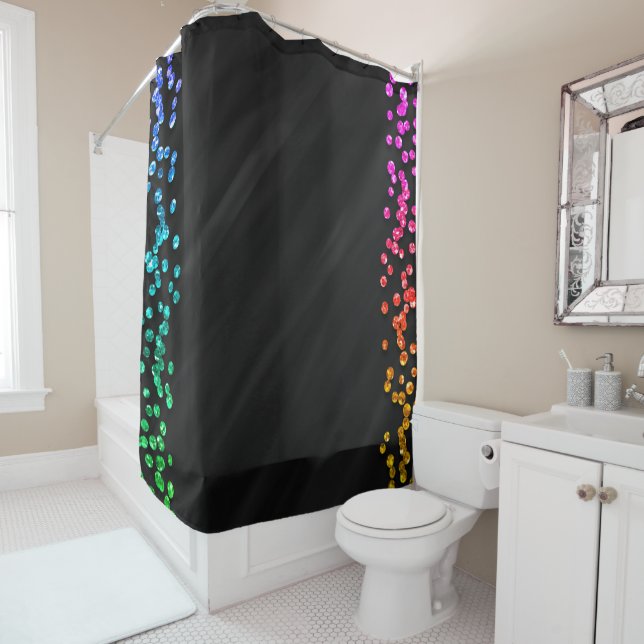 Black Rainbow Confetti Dots Shower Curtain (In Situ)