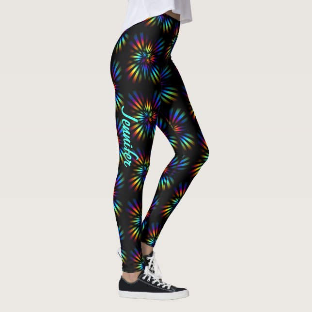 Black Rainbow Custom Name Leggings Yoga Pants (Right)