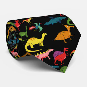 Black Rainbow Dinosaurs Neck Tie