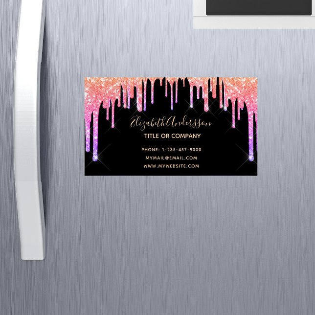 Black rainbow glitter drip glam makeup hair business card magnet (Creator Uploaded)