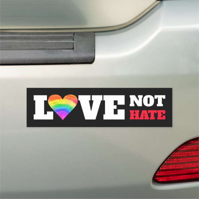 Black Rainbow Heart Love Not Hate Graphic Bold Car Magnet (In Situ)