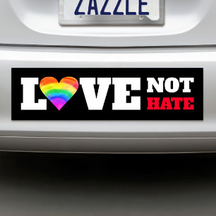Black Rainbow Heart Love Not Hate Graphic Bold Car Magnet