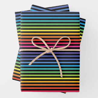 Black Rainbow Horizontal Stripes Wrapping Paper