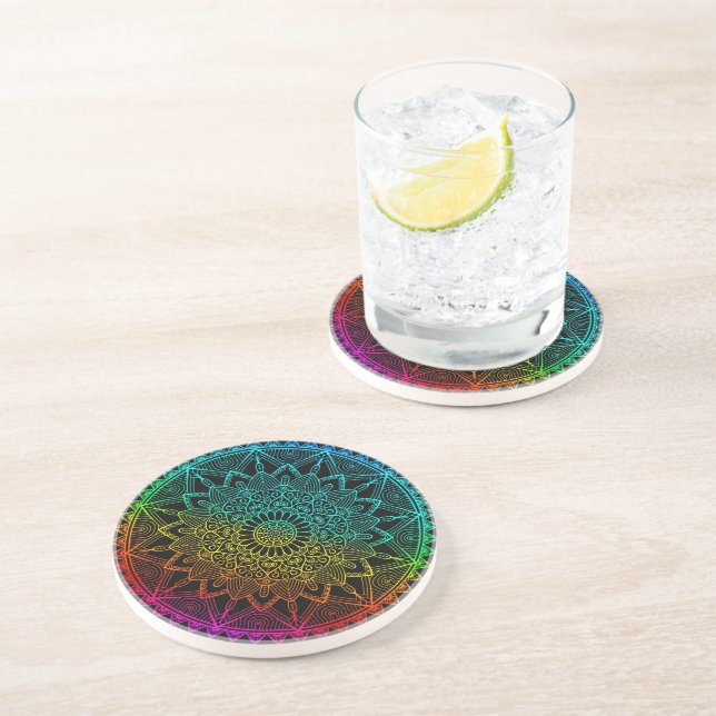 Black Rainbow Mandala Coaster (Side)