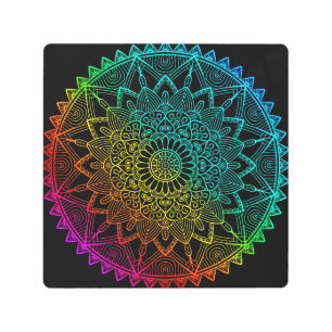 Black Rainbow Mandala Metal Print