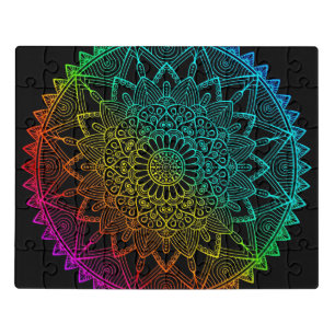 Black Rainbow Mandala Poster Jigsaw Puzzle