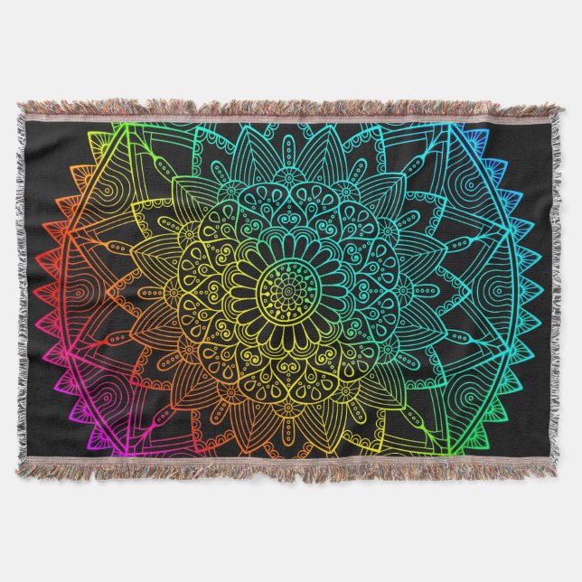 Black Rainbow Mandala Poster Throw Blanket (Front)