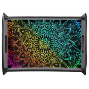 Black Rainbow Mandala Serving Tray