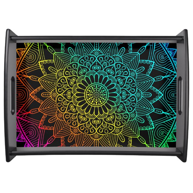 Black Rainbow Mandala Serving Tray (Front)