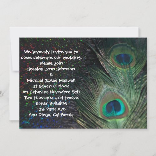 Black Rainbow Peacock Wedding Invite