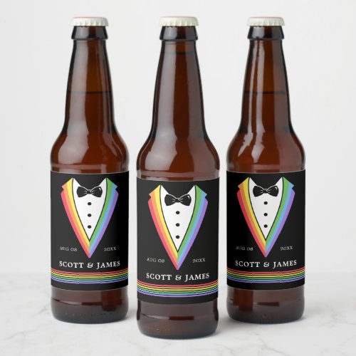 Black Rainbow Personalized Groomsmen Gay Pride  Beer Bottle Label