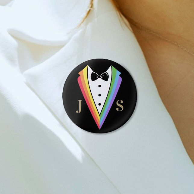 Black Rainbow Personalized Groomsmen Gay Pride Button (Creator Uploaded)