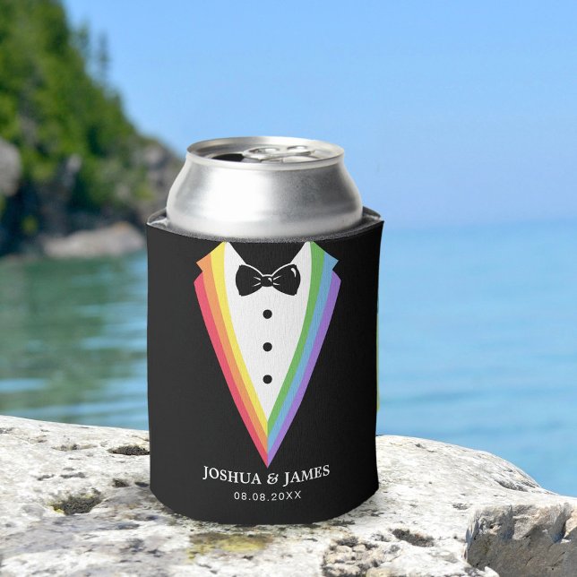 Black Rainbow Personalized Groomsmen Gay Pride Can Cooler (Creator Uploaded)