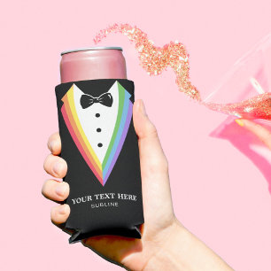 Black Rainbow Personalized Groomsmen Gay Pride Seltzer Can Cooler