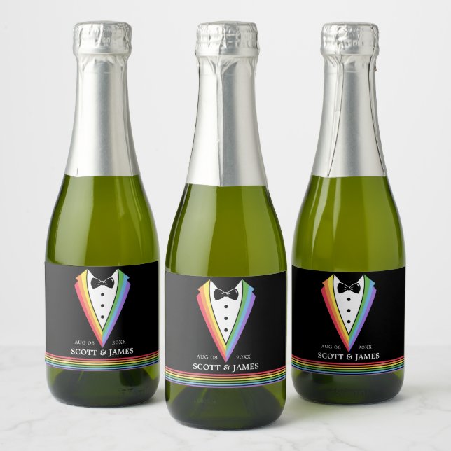 Black Rainbow Personalized Groomsmen Gay Pride  Sparkling Wine Label (Bottles)