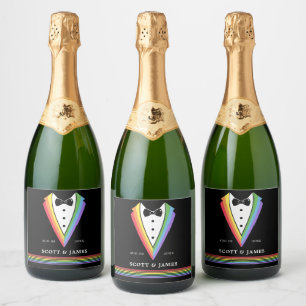 Black Rainbow Personalized Groomsmen Gay Pride Sparkling Wine Label