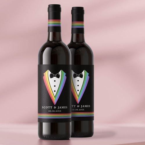 Black Rainbow Personalized Groomsmen Gay Pride  Wine Label