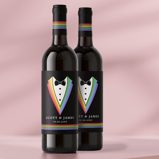 Black Rainbow Personalized Groomsmen Gay Pride  Wine Label (Creator Uploaded)