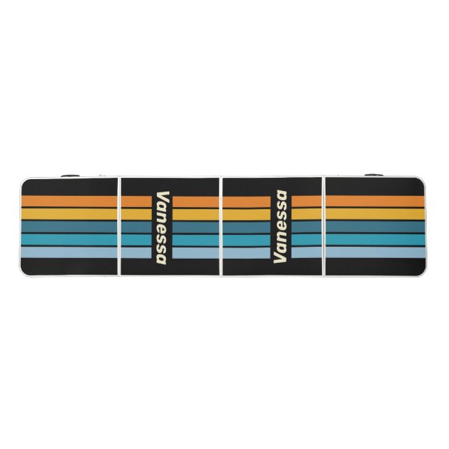 Black Rainbow Pin Striped with Name Beer Pong Table (Top)