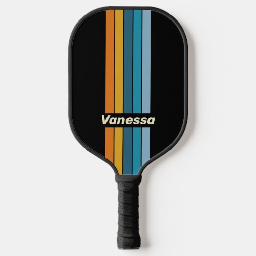 Black Rainbow Pin Striped with Name Pickleball Paddle