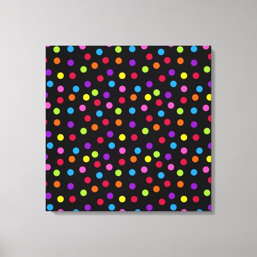 Black Rainbow polka dots Multi Color Canvas Print