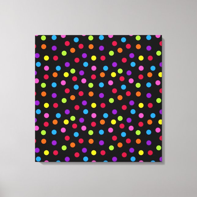 Black Rainbow polka dots Multi Color Canvas Print (Front)