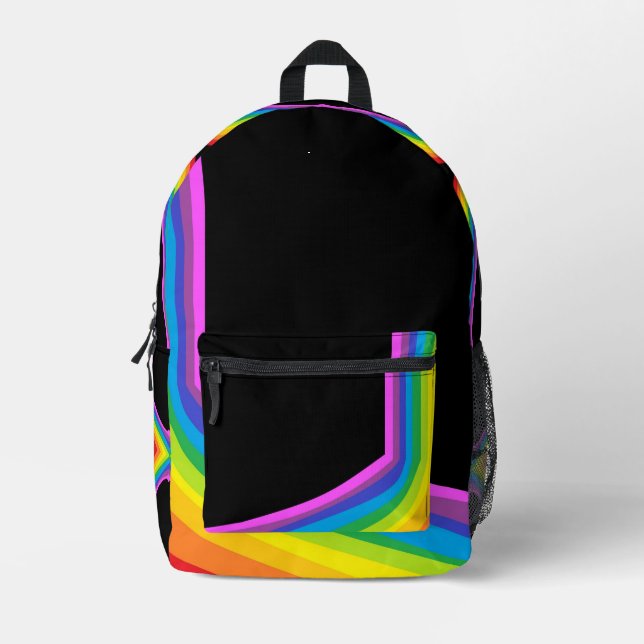 Black Rainbow Print Backpack Colorful Knapsack (Front)