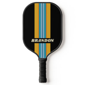 Black Rainbow Rally Stripe with Name Pickleball Paddle