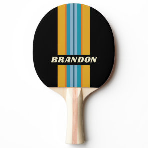 Black Rainbow Rally Stripe with Name Ping Pong Paddle