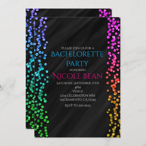 Black Rainbow Sparkle Glitter Confetti Fun Party Invitation