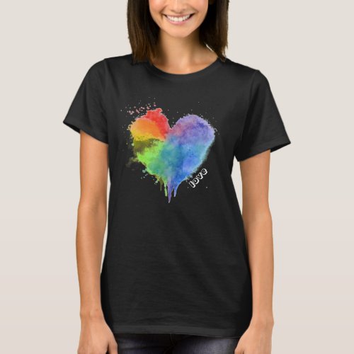 Black Rainbow Splatter Heart Love T Shirt