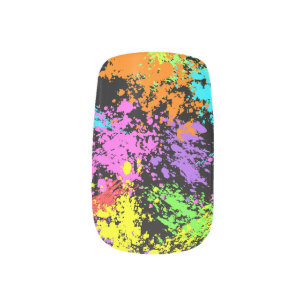 Black Rainbow Splattered Minx Nail Art