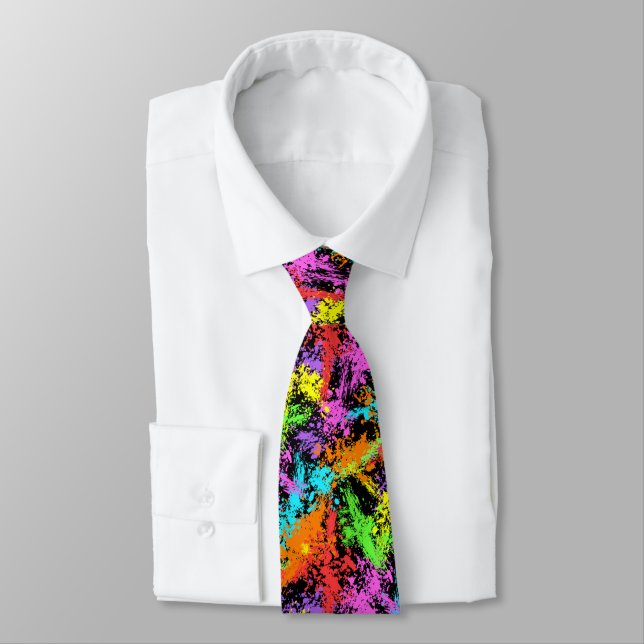 Black Rainbow Splattered Tie (Tied)