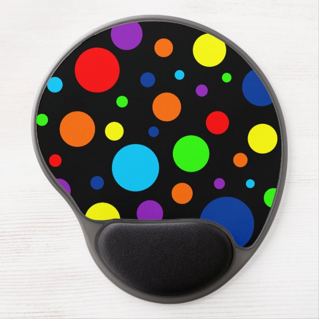 Black Rainbow Spots Gel Mousepad (Front)